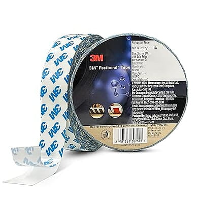 3M Fastbond Double Sided Adhesive Tape for Metals, Plastic, Glass, Wood, Water Resistant, Provides Excellent Adhesion (30mm X 20m, 1 Roll)