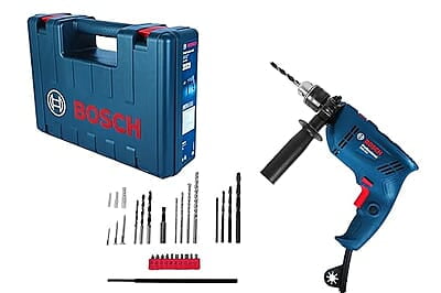Bosch Gsb 600 Corded Electric Impact Drill With Wrapset Kit, 600 W, 13 Mm, 1.7 Kg, 3000 Rpm, 1.4 Nm, Variable Speed, Forward/Reverse Rotation, Double Insulation, Carbon Brush (Wrapset Kit), Blue