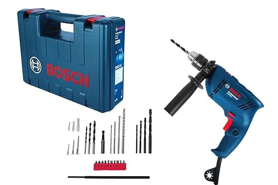 Bosch Gsb 600 Corded Electric Impact Drill With Wrapset Kit, 600 W, 13 Mm, 1.7 Kg, 3000 Rpm, 1.4 Nm, Variable Speed, Forward/Reverse Rotation, Double Insulation, Carbon Brush (Wrapset Kit), Blue Bosch Gsb 600 Corded Electric Impact Drill With Wrapset Kit, 600 W, 13 Mm, 1.7 Kg, 3000 Rpm, 1.4 Nm, Variable Speed, Forward/Reverse Rotation, Double Insulation, Carbon Brush (Wrapset Kit), Blue