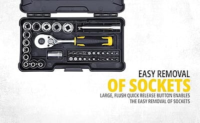 STANLEY STMT82672 1/4" 37-Piece Chrome Compact Socket Set comes with a Heavy-Duty Plastic Case for Home, DIY, Industrial & Professional Use, YELLOW & BLACK STANLEY STMT82672 1/4" 37-Piece Chrome Compact Socket Set comes with a Heavy-Duty Plastic Case for Home, DIY, Industrial & Professional Use, YELLOW & BLACK