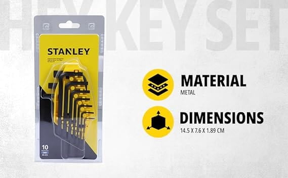 STANLEY 69-253 10-Piece Metric Hex Key Set with Anti-Rust Properties for Home, DIY & Professional Use, YELLOW & BLACK STANLEY 69-253 10-Piece Metric Hex Key Set with Anti-Rust Properties for Home, DIY & Professional Use, YELLOW & BLACK