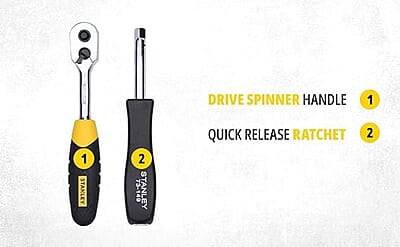 STANLEY STMT72794 1/4'' Square Drive Metric Socket Set with Double Nickel Chromium Alloy (46-Pieces), YELLOW & BLACK STANLEY STMT72794 1/4'' Square Drive Metric Socket Set with Double Nickel Chromium Alloy (46-Pieces), YELLOW & BLACK