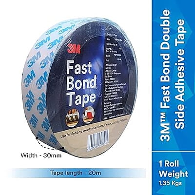 3M Fastbond Double Sided Adhesive Tape for Metals, Plastic, Glass, Wood, Water Resistant, Provides Excellent Adhesion (30mm X 20m, 1 Roll) 3M Fastbond Double Sided Adhesive Tape for Metals, Plastic, Glass, Wood, Water Resistant, Provides Excellent Adhesion (30mm X 20m, 1 Roll)