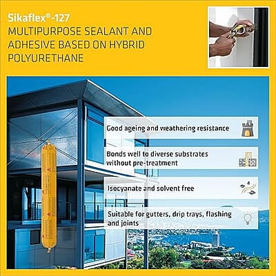 SIKA – Multipurpose sealant – Sikaflex 127 – Seals cracks and gaps –Interior/exterior use – Hybrid polyurethane-based – Easy apply – 600 ml –White SIKA – Multipurpose sealant – Sikaflex 127 – Seals cracks and gaps –Interior/exterior use – Hybrid polyurethane-based – Easy apply – 600 ml –White