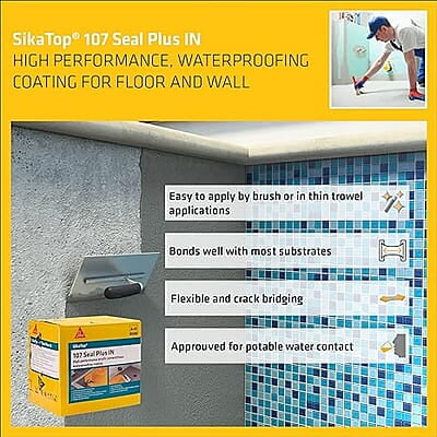 SikaTop 107 Seal Plus IN, High performance liquid waterproofing coating, easy to use, for interior and exterior floors and walls, Kit 7kg SikaTop 107 Seal Plus IN, High performance liquid waterproofing coating, easy to use, for interior and exterior floors and walls, Kit 7kg