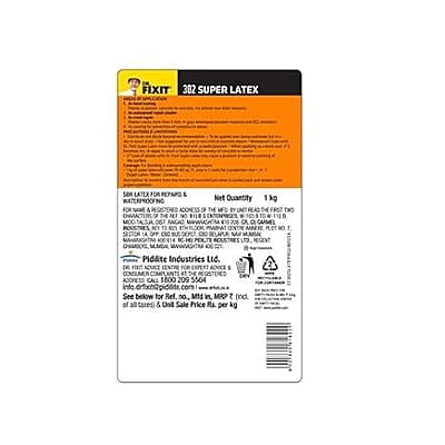 DR. FIXIT 302 SBR Latex Super Latex SBR Latex For Waterproofing & Repairs for Roofs, Terraces,Bathrooms, Toilets - 1Kg, (Grey) (1Pc), Bonds strongly to concrete, masonry, stone work, plasters DR. FIXIT 302 SBR Latex Super Latex SBR Latex For Waterproofing & Repairs for Roofs, Terraces,Bathrooms, Toilets - 1Kg, (Grey) (1Pc), Bonds strongly to concrete, masonry, stone work, plasters