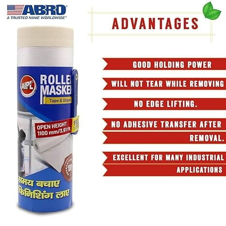 ABRO Roller Masker Tape & Drape Multipurpose Self Adhesive Masking Film Roll Quick Unfolding for Home, Office, Automotive & Industry (Open Height 1.1 M x 15 M) ABRO Roller Masker Tape & Drape Multipurpose Self Adhesive Masking Film Roll Quick Unfolding for Home, Office, Automotive & Industry (Open Height 1.1 M x 15 M)