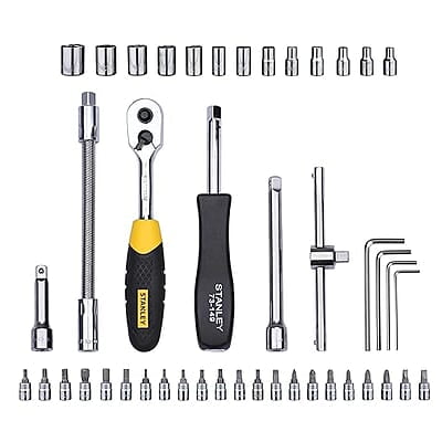 STANLEY STMT72794 1/4'' Square Drive Metric Socket Set with Double Nickel Chromium Alloy (46-Pieces), YELLOW & BLACK STANLEY STMT72794 1/4'' Square Drive Metric Socket Set with Double Nickel Chromium Alloy (46-Pieces), YELLOW & BLACK