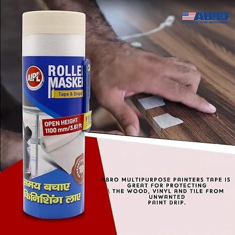 ABRO Roller Masker Tape & Drape Multipurpose Self Adhesive Masking Film Roll Quick Unfolding for Home, Office, Automotive & Industry (Open Height 1.1 M x 15 M) ABRO Roller Masker Tape & Drape Multipurpose Self Adhesive Masking Film Roll Quick Unfolding for Home, Office, Automotive & Industry (Open Height 1.1 M x 15 M)