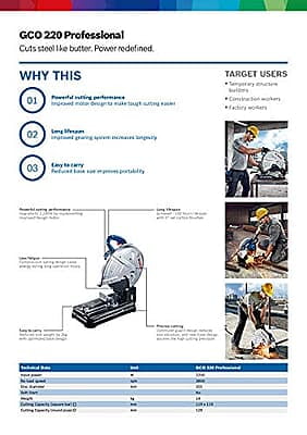 Bosch GCO 220 Corded Electric Metal Cut Off / Chop Saw, 2,200W, 3,800 rpm, Robust Base, 355 mm Cutting disc dia., 15 kg + 1 Bosch cutting disc, 1 Year Warranty Bosch GCO 220 Corded Electric Metal Cut Off / Chop Saw, 2,200W, 3,800 rpm, Robust Base, 355 mm Cutting disc dia., 15 kg + 1 Bosch cutting disc, 1 Year Warranty