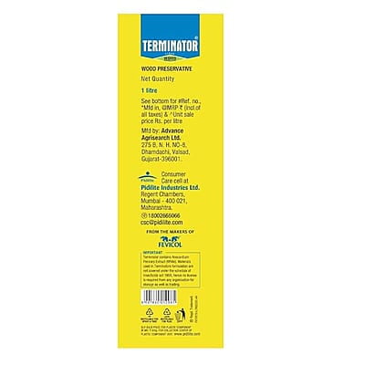 Pidilite Terminator Eco-Friendly Termite Killer Spray| Wood Preservative and Termite, Borer, Insect Repellant Spray| For Home, Kitchen and Offices (1 Ltr) Pidilite Terminator Eco-Friendly Termite Killer Spray| Wood Preservative and Termite, Borer, Insect Repellant Spray| For Home, Kitchen and Offices (1 Ltr)