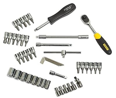 STANLEY STMT72794 1/4'' Square Drive Metric Socket Set with Double Nickel Chromium Alloy (46-Pieces), YELLOW & BLACK STANLEY STMT72794 1/4'' Square Drive Metric Socket Set with Double Nickel Chromium Alloy (46-Pieces), YELLOW & BLACK
