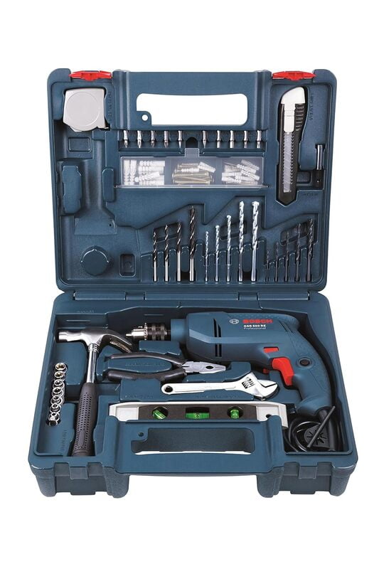 Bosch Professional GSB 500 RE Corded-Electric Drill Tool Set, 10 mm (Blue), 500 Watt, (100 Pc Accessory Set) Bosch Professional GSB 500 RE Corded-Electric Drill Tool Set, 10 mm (Blue), 500 Watt, (100 Pc Accessory Set)