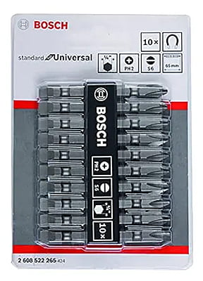 Bosch Professional Extra Hard, Double Ended Screwdriver Bits, Type Ph2-Sl, Length 65mm, Grey, Pack Of 10