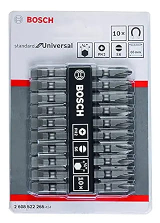 Bosch Professional Extra Hard, Double Ended Screwdriver Bits, Type Ph2-Sl, Length 65mm, Grey, Pack Of 10 Bosch Professional Extra Hard, Double Ended Screwdriver Bits, Type Ph2-Sl, Length 65mm, Grey, Pack Of 10